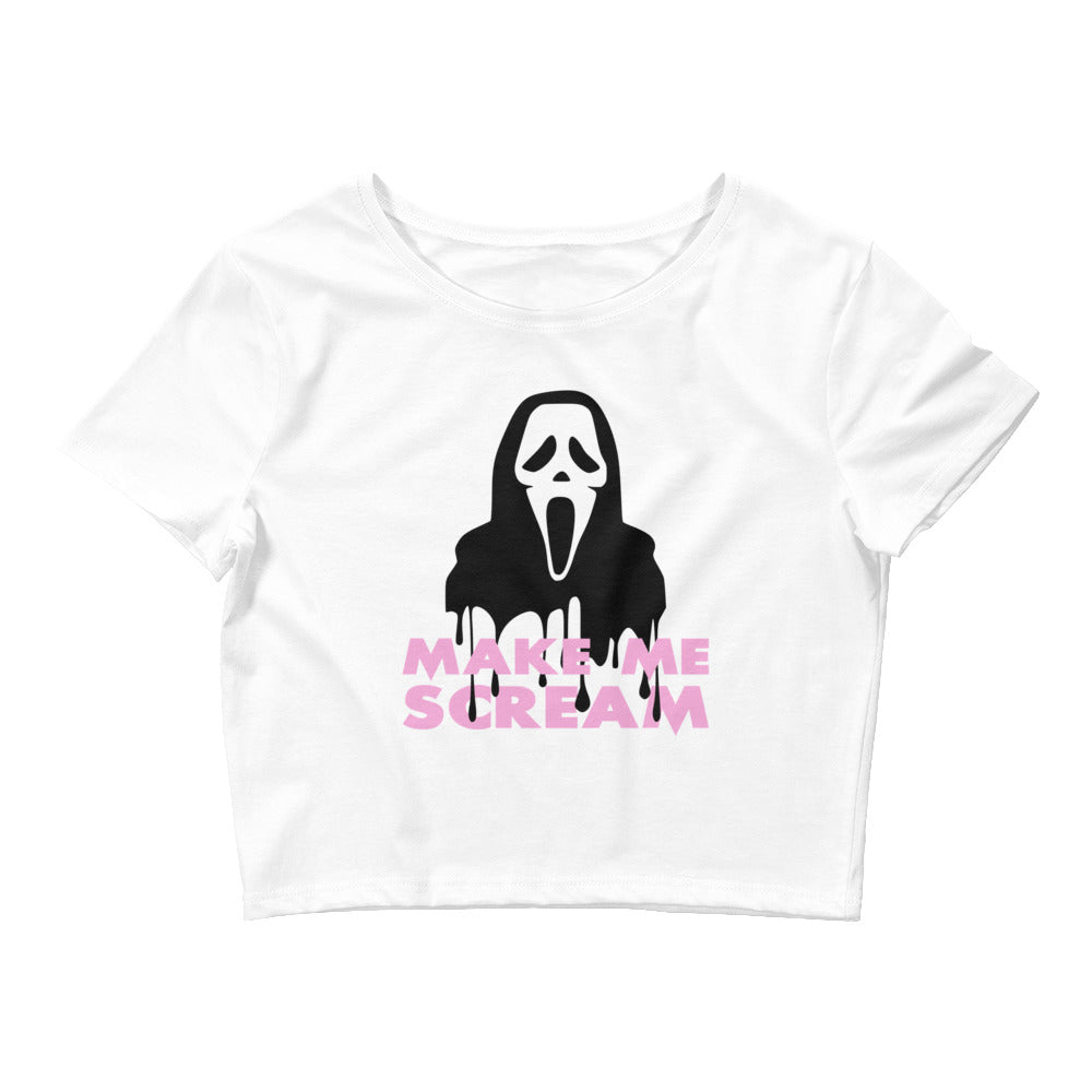 Make Me Scream Halloween Ghost Face Crop Top