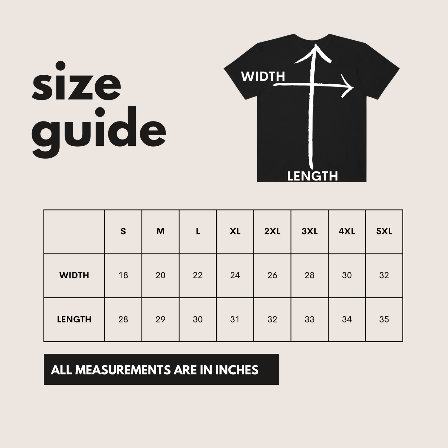 a size guide for a t - shirt with measurements