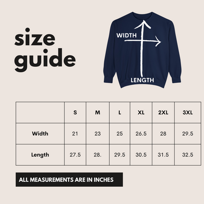 the size guide for a sweatshirt with measurements